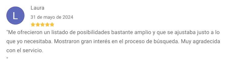 Reseña positiva de un cliente sobre la experiencia al buscar una residencia de mayores con miResi.